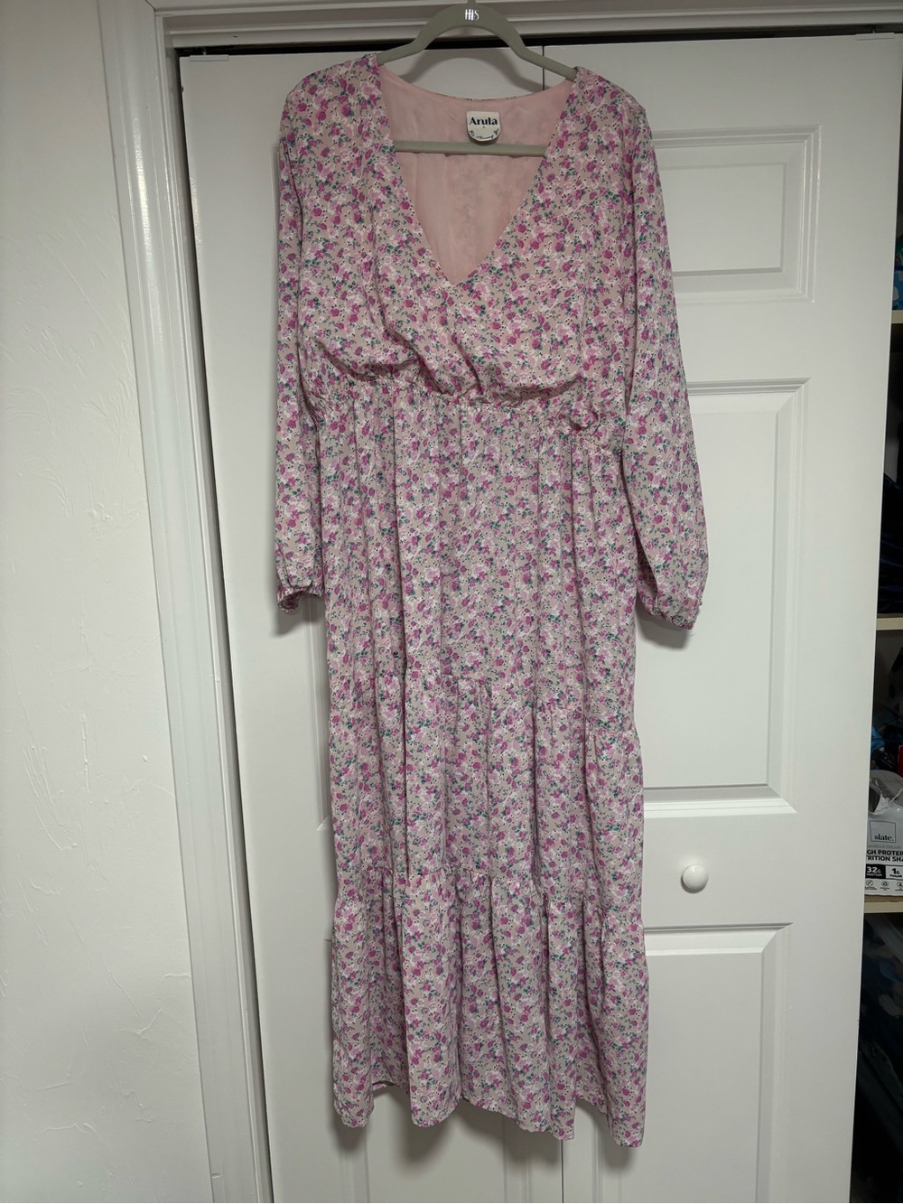 ARULA Pink Floral V-Neck Maxi Dress